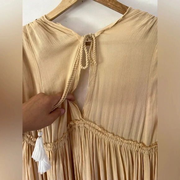 Free People Bali Will Wait For You Yellow Embroidered Gauzy Midi Dress Sz Medium - Picture 12 of 13